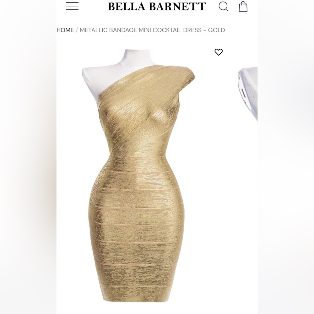 Bella Barnett Gold Metallic Bandage Mini Dress